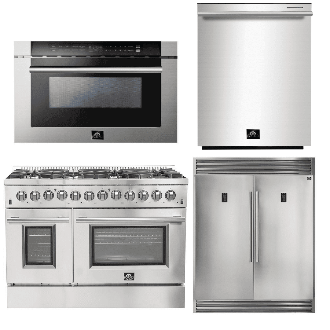 Forno Appliance Package - 48 Inch Dual Fuel Range, 60 Inch Refrigerator, Microwave Drawer, Dishwasher, AP-FFSGS6156-48-7 - ShopHubDepot