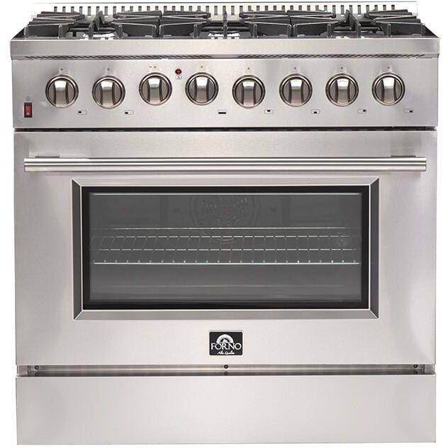 Forno Appliance Package - 36 Inch Dual Fuel Range, Wall Mount Range Hood, Refrigerator, Microwave Drawer, Dishwasher, AP-FFSGS6156-36-8 - ShopHubDepot