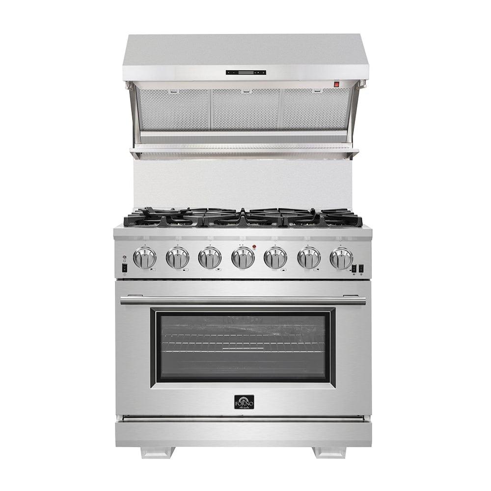 Forno Appliance Package - 36 Inch Dual Fuel Range, Wall Mount Range Hood, Refrigerator, Microwave Drawer, Dishwasher, AP-FFSGS6156-36-8 - ShopHubDepot