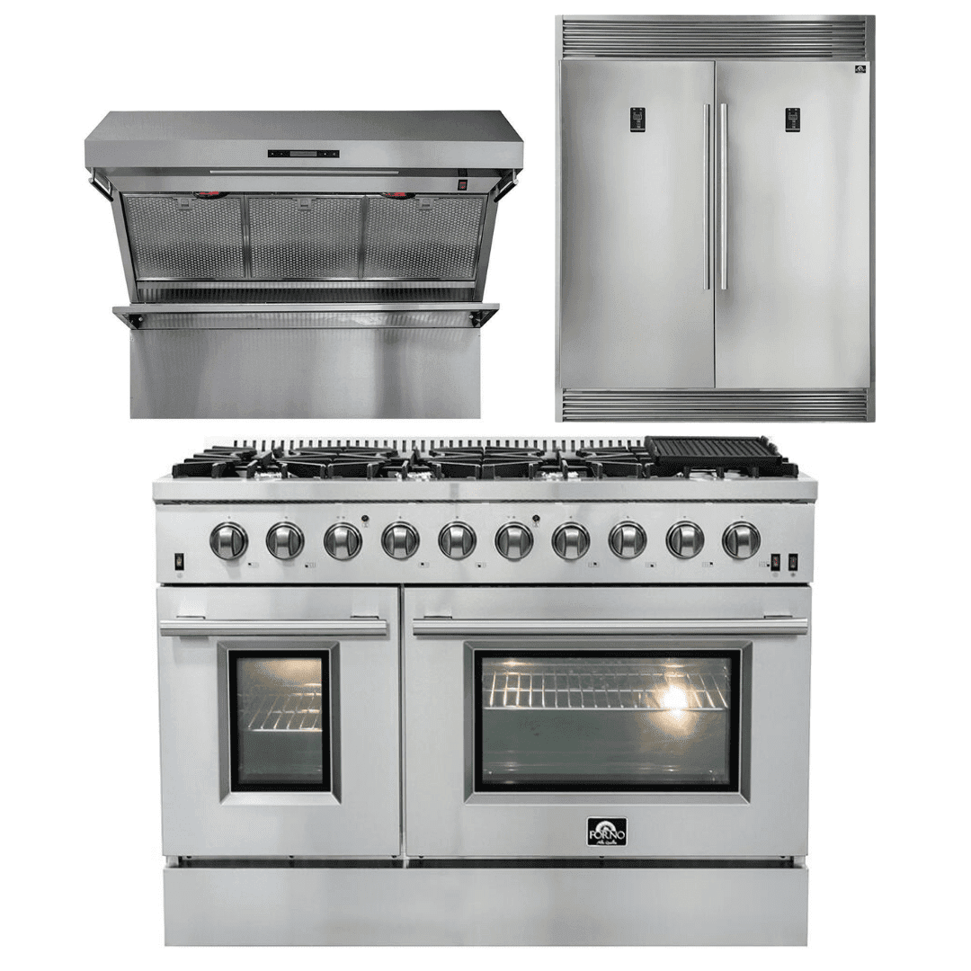 Forno Appliance Package - 48 Inch Gas Range, Wall Mount Range Hood, 60 Inch Refrigerator, AP-FFSGS6244-48-4 - ShopHubDepot