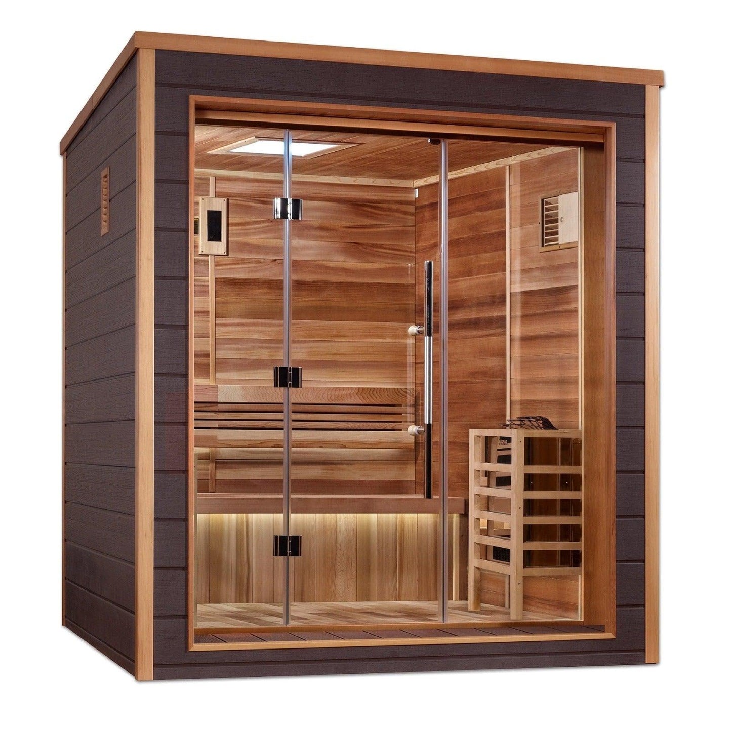 Golden Designs Drammen 3 Person Outdoor-Indoor Traditional Sauna - Canadian Red Cedar Interior - GDI-8203-01 - ShopHubDepot