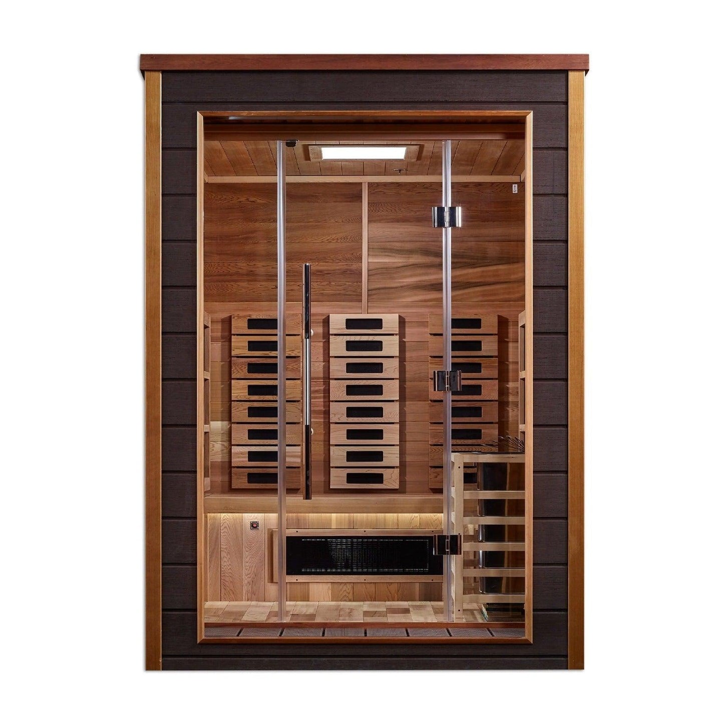 Golden Designs Nora 2 Person Outdoor-Indoor PureTech™ Hybrid Full Spectrum Sauna - Canadian Red Cedar Interior GDI-8222-01 - ShopHubDepot