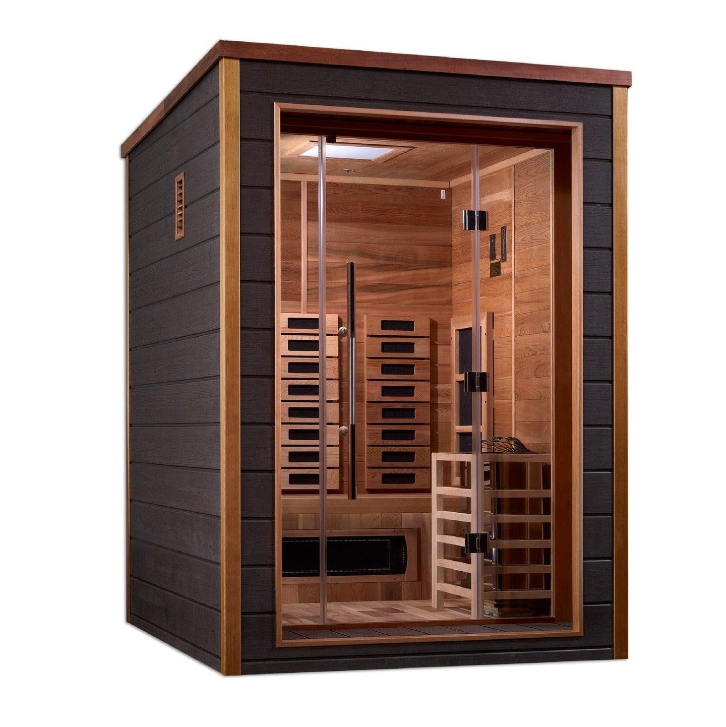 Golden Designs Nora 2 Person Outdoor-Indoor PureTech™ Hybrid Full Spectrum Sauna - Canadian Red Cedar Interior GDI-8222-01 - ShopHubDepot