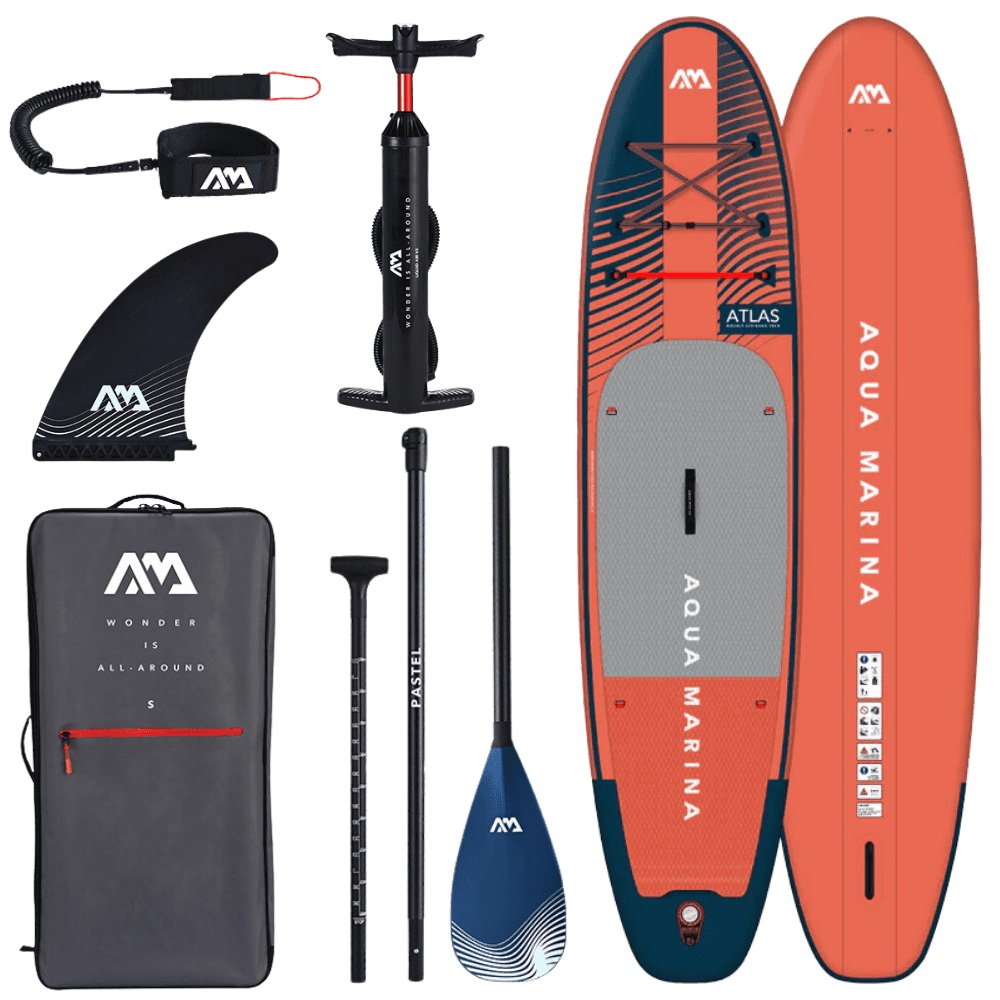 Aqua Marina 12’0″ Atlas (Sky Glider) - Advanced All-around iSUP, 3.66m/15cm, with carbon/fiberglass hybrid PASTEL paddle and coil leash - ShopHubDepot