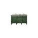 Legion Furniture WLF2260D-VG 60 Inch Vogue Green Finish Double Sink Vanity Cabinet with Carrara White Top - ShopHubDepot