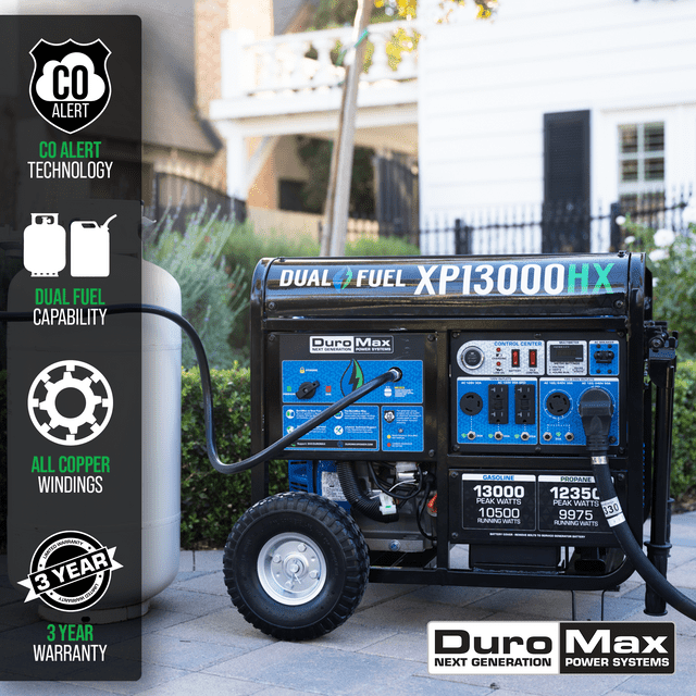 DuroMax 13,000 Watt Portable Dual Fuel Gas Propane CO Alert Generator - XP13000HX - ShopHubDepot