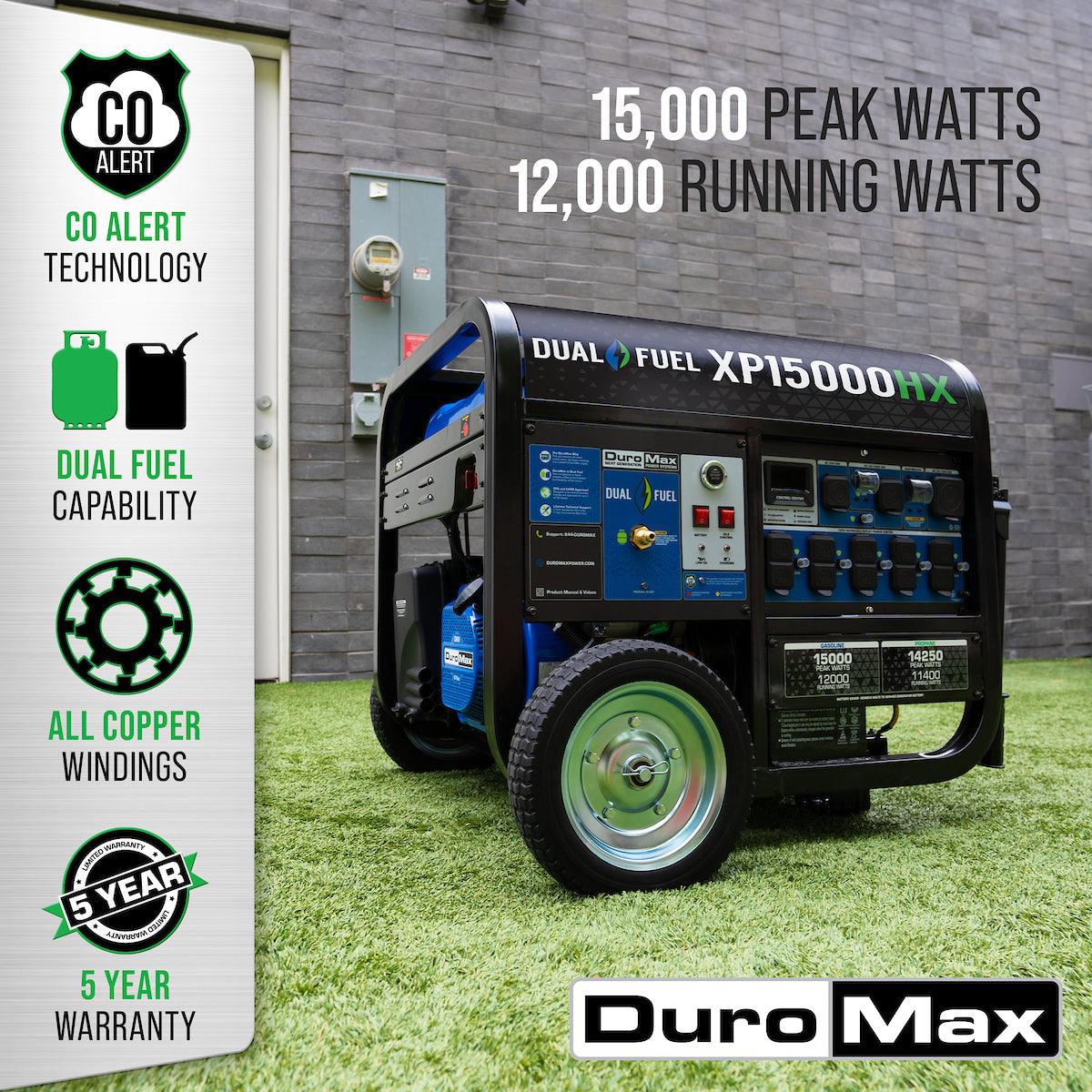 DuroMax XP15000HX 15,000 Watt Electric Start Dual Fuel Portable Generator - ShopHubDepot