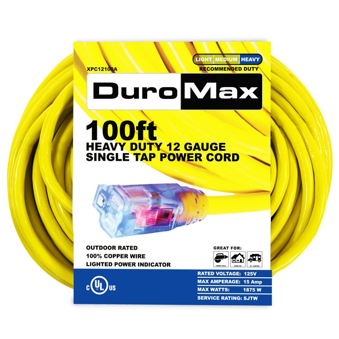DuroMax XPC12100A 100-Foot 12 Gauge Single Tap Extension Power Cord - ShopHubDepot