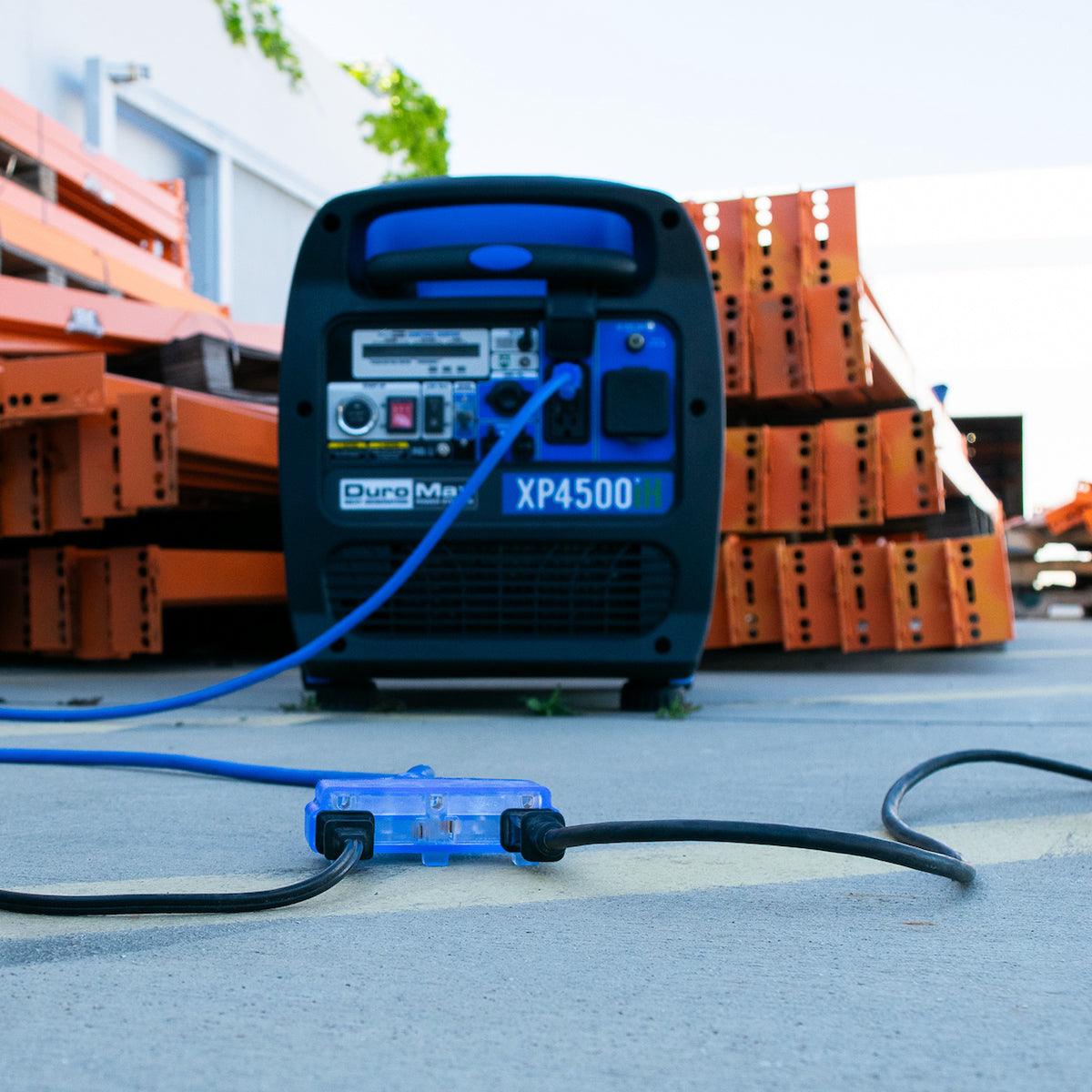 DuroMax XPX10050C Heavy Duty SJEOOW 50-Foot 10 Gauge Blue Triple Tap Extension Power Cord - ShopHubDepot
