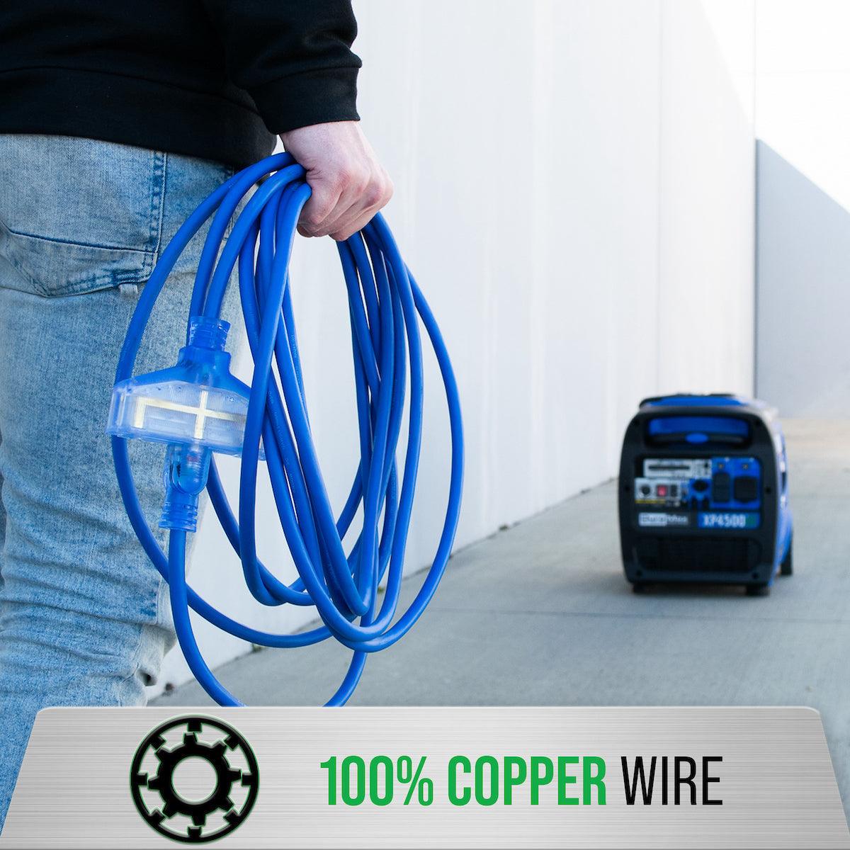 DuroMax XPX12100C Heavy Duty SJEOOW 100-Foot 12 Gauge Blue Triple Tap Extension Power Cord - ShopHubDepot