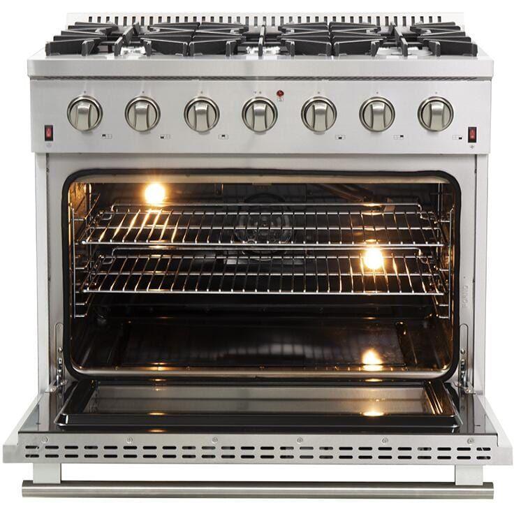 Forno Appliance Package- 36 Inch Gas Range, Wall Mount Range Hood, AP-FFSGS6244-36-W - ShopHubDepot