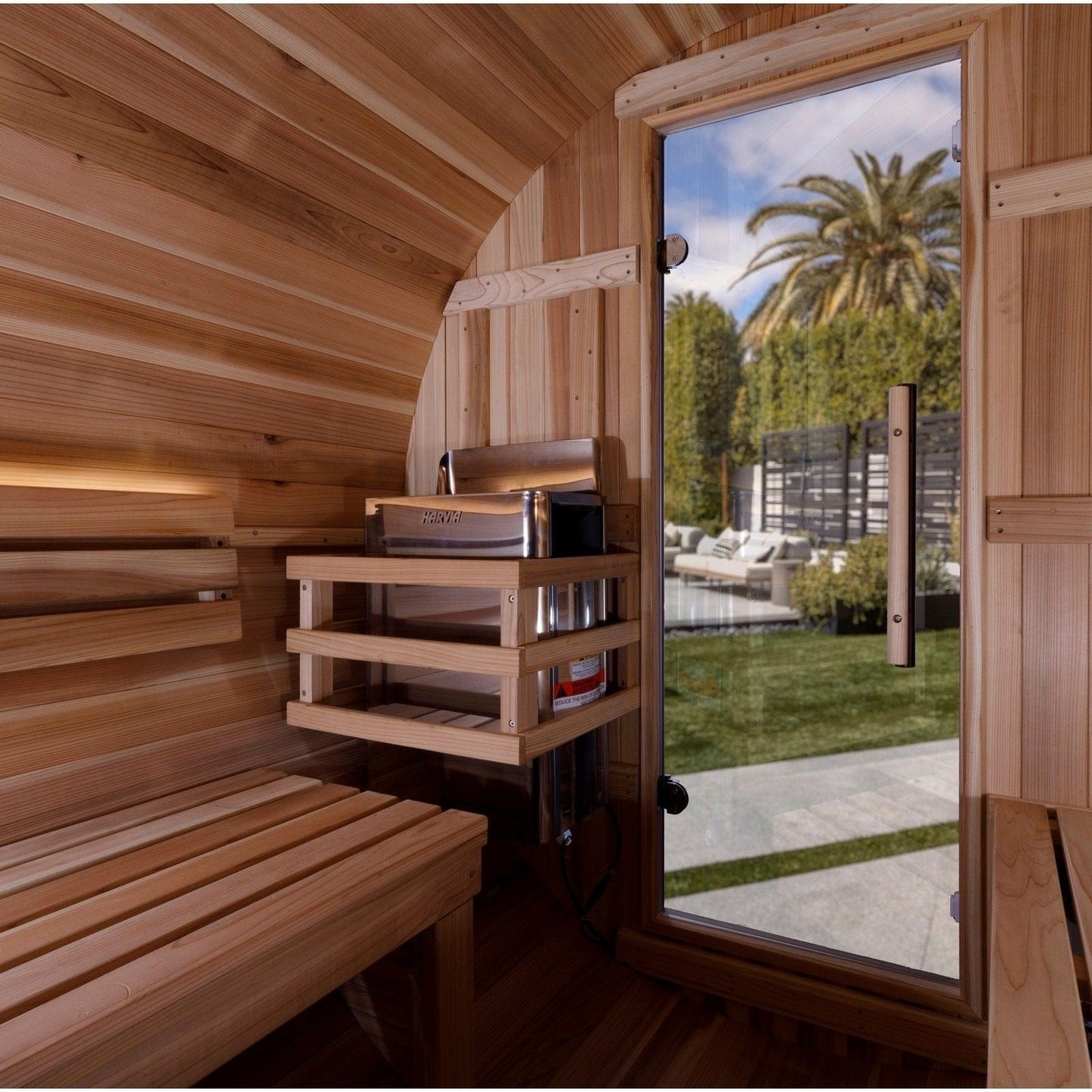 Golden Designs "Zurich" 4 Person Barrel with Bronze Privacy View - Traditional Sauna - Pacific Cedar - ShopHubDepot