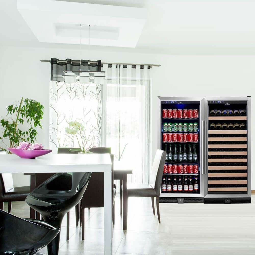 Kings Bottle 56" Upright Wine And Beverage Refrigerator Combo With Glass Door - KBU100BW2-SS - ShopHubDepot