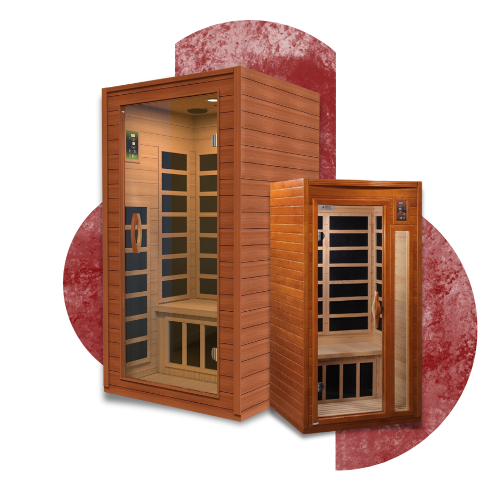 Infrared sauna for sale with sleek wood design, glass doors, and built-in infrared panels, perfect for therapeutic home relaxation