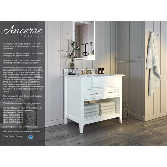 Ancerre Hayley Bathroom Vanity with Sink and Carrara White Marble Top Cabinet Set - VTS-HAYLEY-36-W-CW - ShopHubDepot