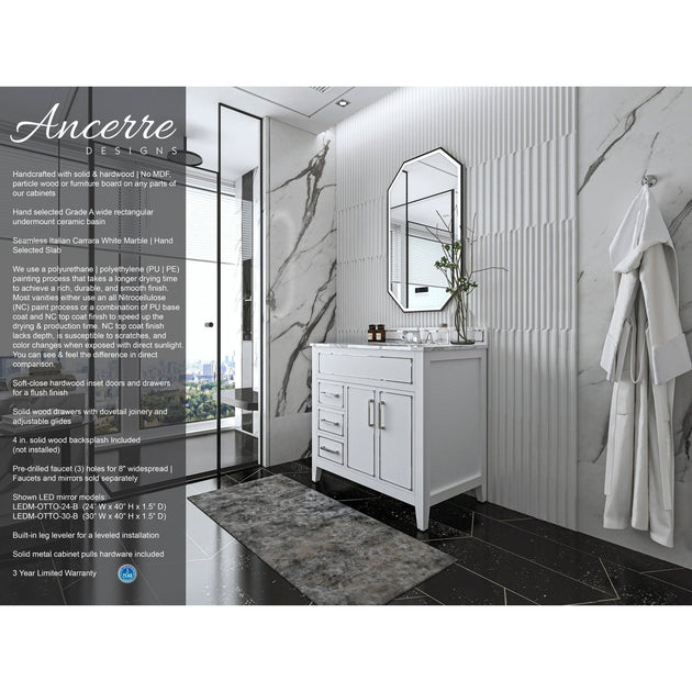 Ancerre Aspen Bathroom Vanity with Sink and Carrara White Marble Top Cabinet Set - VTS-ASPEN-36-W-CW - ShopHubDepot