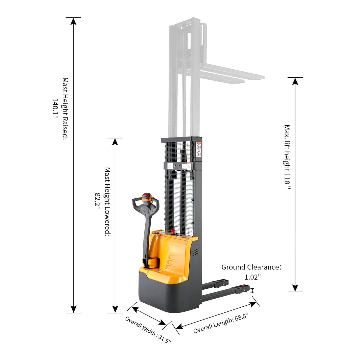 Apollolift Powered Forklift Full Electric Walkie Stacker 3300lbs Cap. Fixed Legs.118" Lifting A-3034 - ShopHubDepot