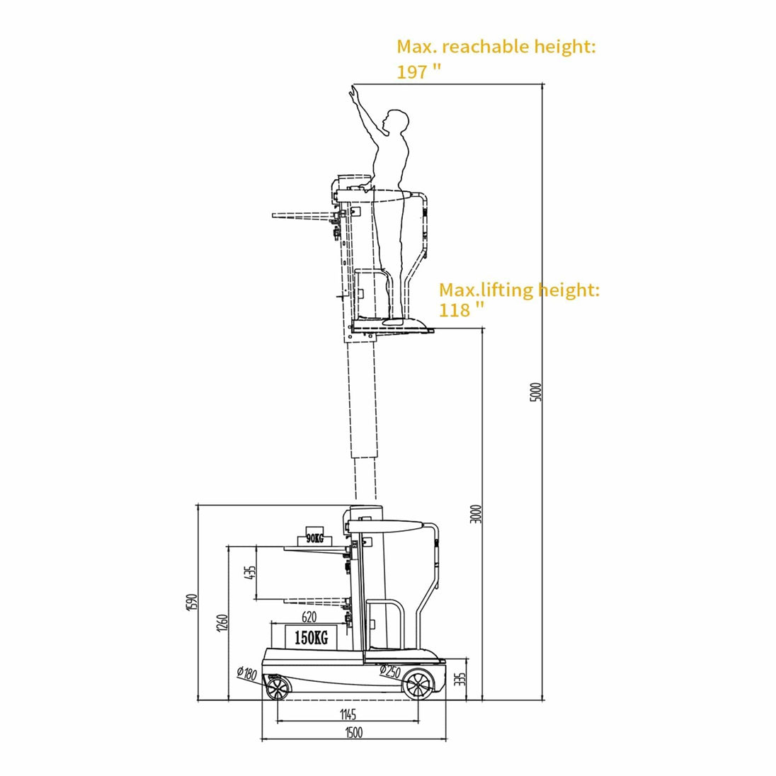 Apollolift Fully Electric Mini Order Picker With Load Tray 200lbs. Capacity - A-5001 - ShopHubDepot