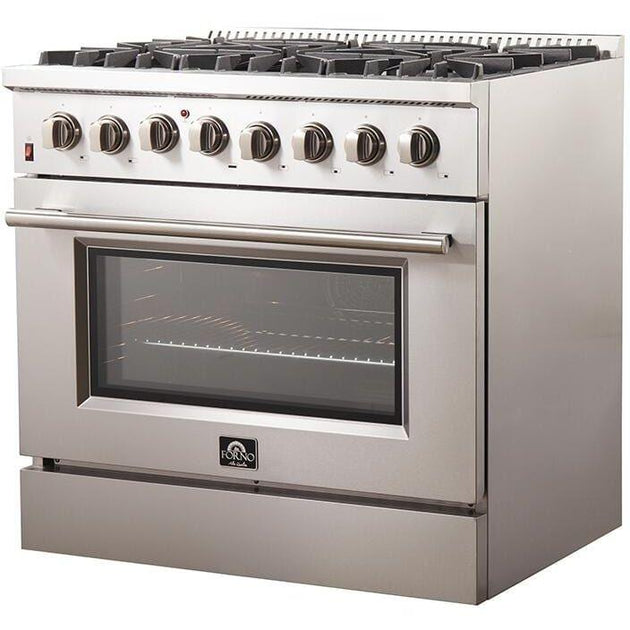 Forno Appliance Package - 36 Inch Dual Fuel Range, Wall Mount Range Hood, Refrigerator, Microwave Drawer, Dishwasher, AP-FFSGS6156-36-8 - ShopHubDepot