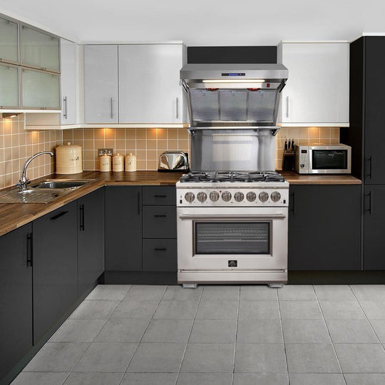 Forno 36″ Galiano Gas Burner / Electric Oven in Stainless Steel 6 Italian Burners, FFSGS6156-36 - ShopHubDepot