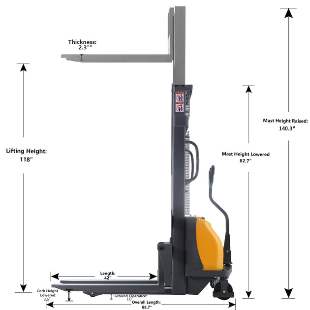Apollolift Power Lift Fixed Stacker 3300lbs 118"Lifting - A-3016 - ShopHubDepot