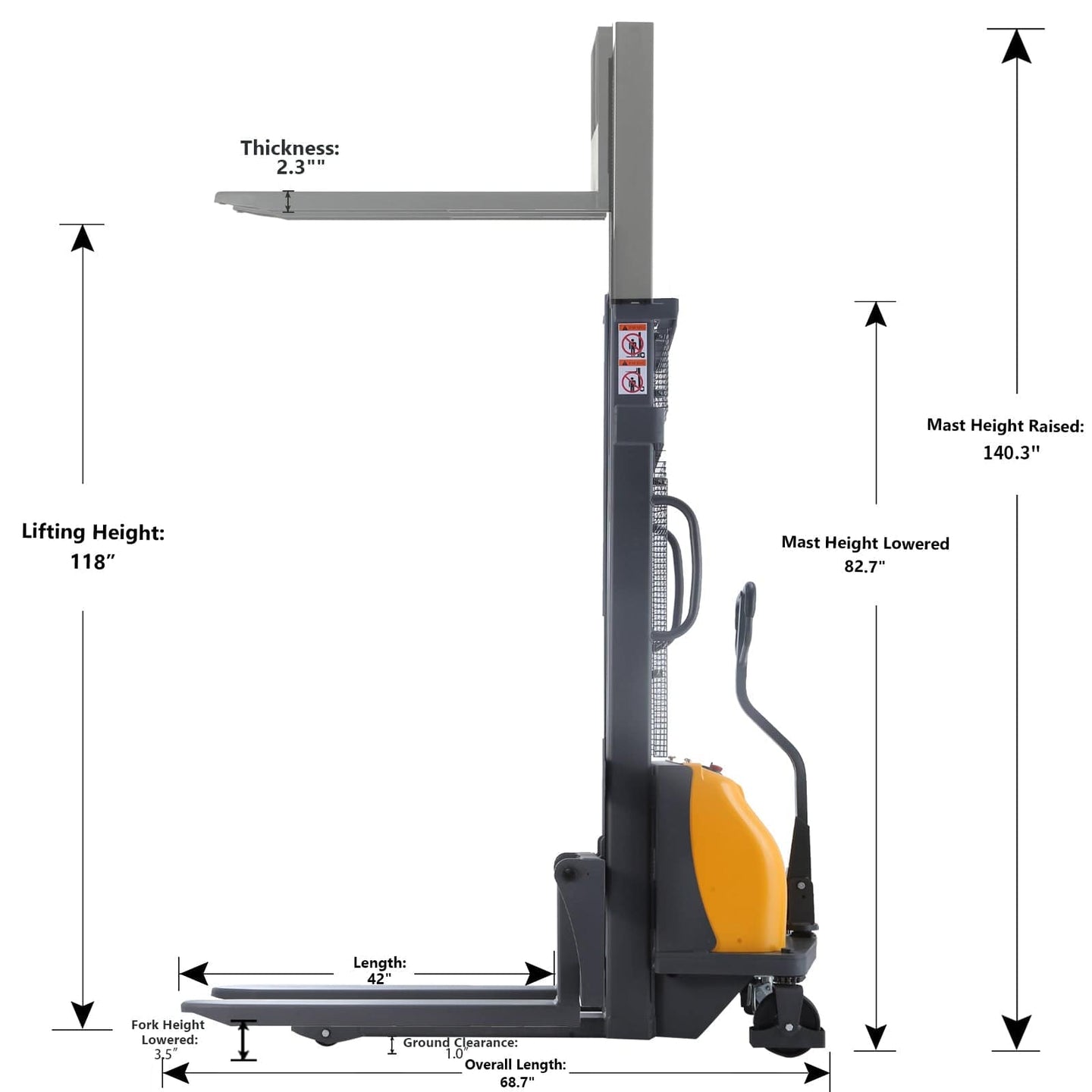 Apollolift Power Lift Fixed Stacker  3300lbs 118"Lifting - ShopHubDepot