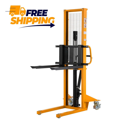 Apollolift Manual Pallet Stacker Adjustable Forks 1100lbs Cap. 63" Lift Height A-3002 - ShopHubDepot