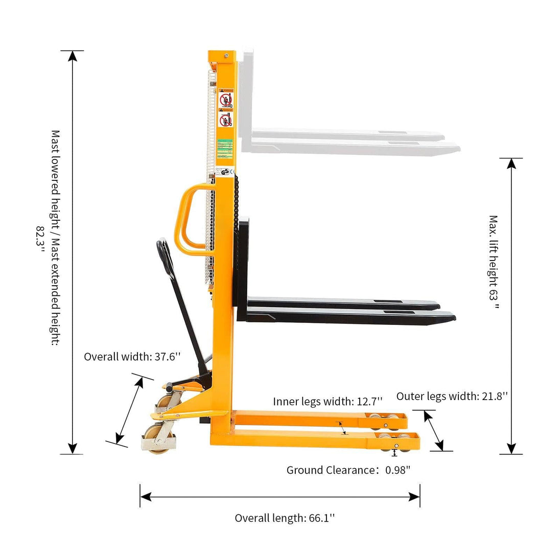 Apollolift Manual Hydraulic Stacker Pallet Stacker Adjustable Forks 2200lbs Cap. 63" Lift Height A-3003 - ShopHubDepot