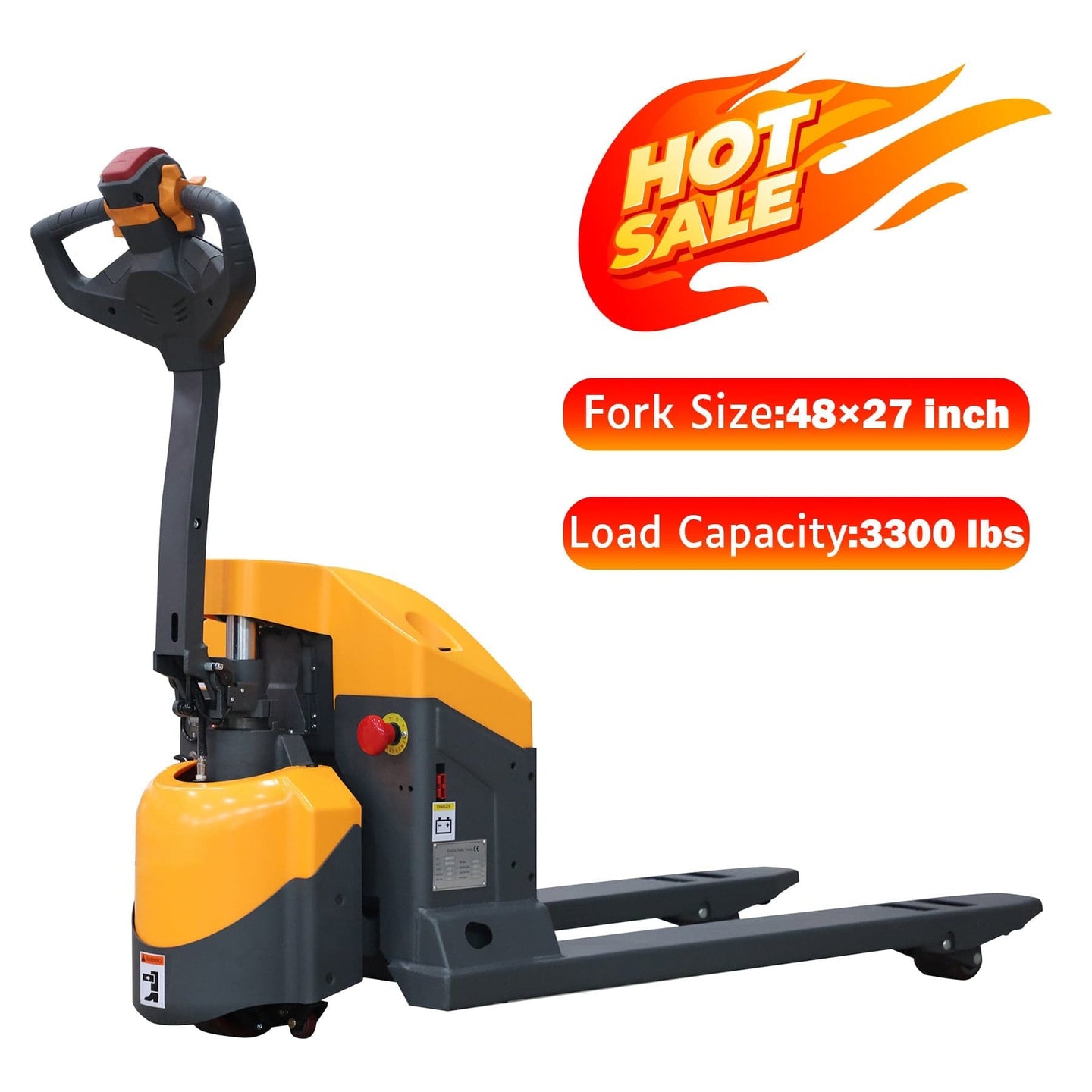 Apollolift  Full Electric Pallet Jack With Emergency Key Switch 3300lbs Cap. 48" x27" - ShopHubDepot