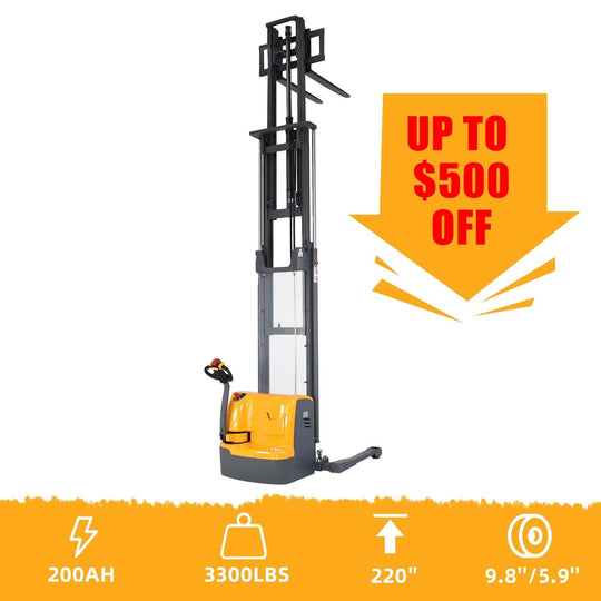 Apollolift Powered Forklift Full Electric Walkie Stacker 3300 lbs Cap. 220"Lifting A-3030 - ShopHubDepot