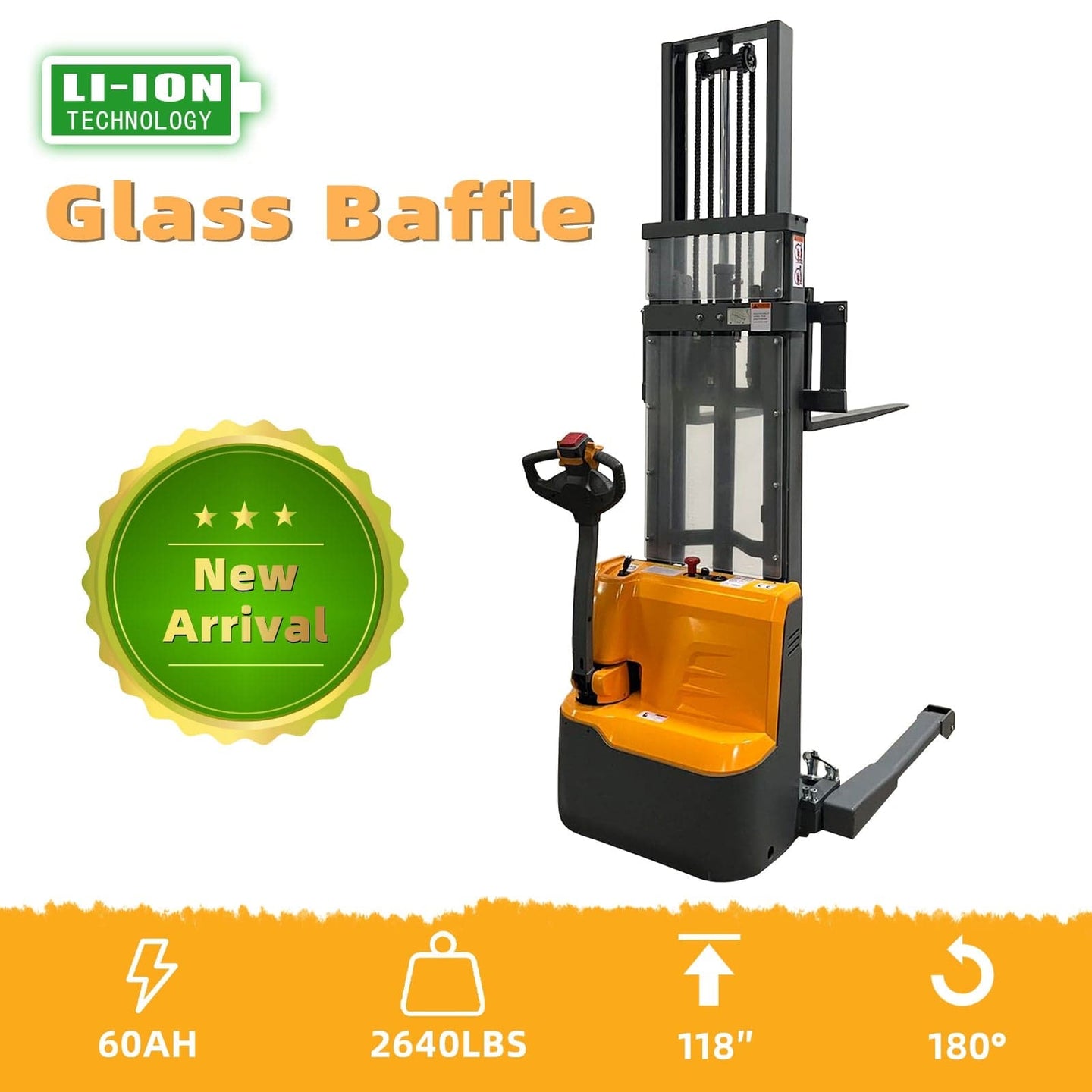 Apollolift Forklift Lithium Battery Full Electric Walkie Stacker 2640lbs Cap. Straddle Legs. 118" lifting A-3035 - ShopHubDepot