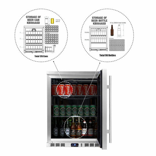 Kings Bottle 24 Inch Under Counter Beer Cooler Drinks Stainless Steel KBU55M - ShopHubDepot