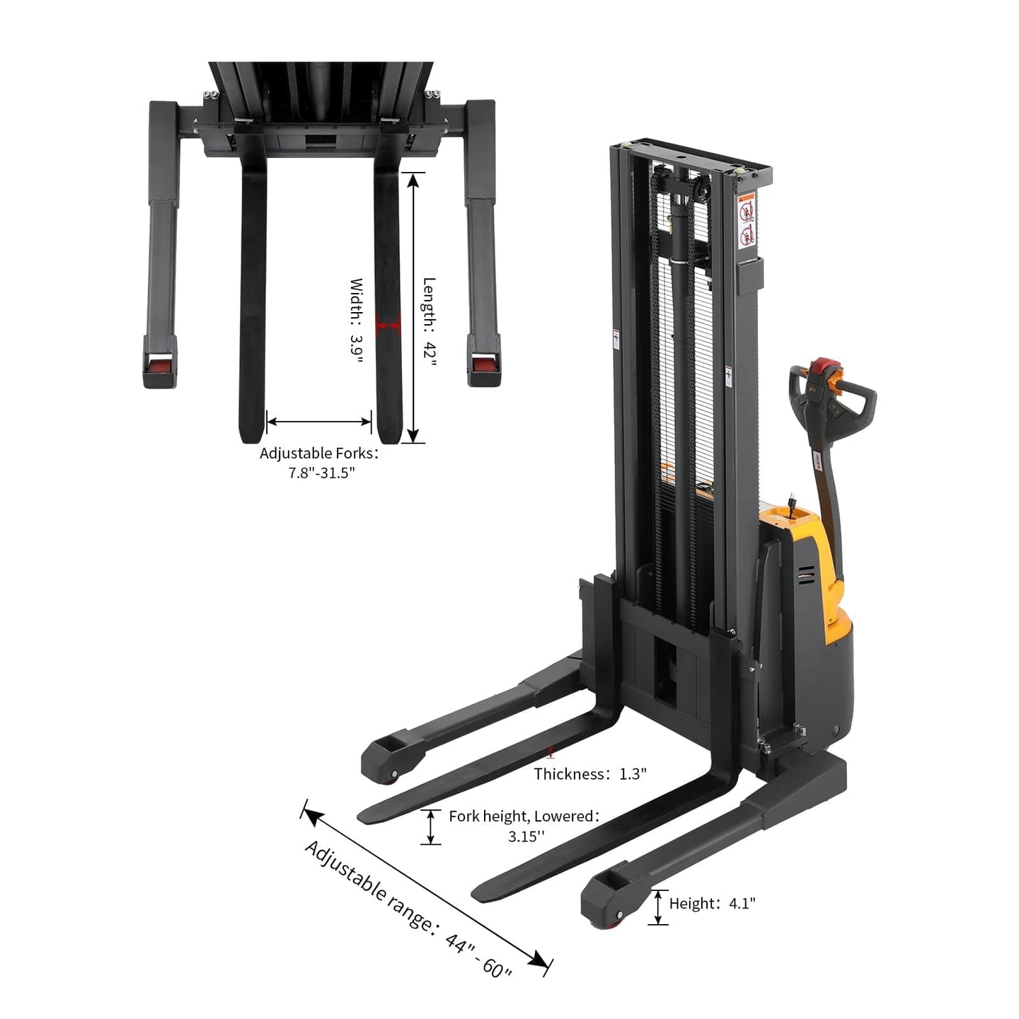 Apollolift Powered Forklift Full Electric Walkie Stacker 3300lbs Cap. Straddle Legs. 118" lifting A-3023 - ShopHubDepot