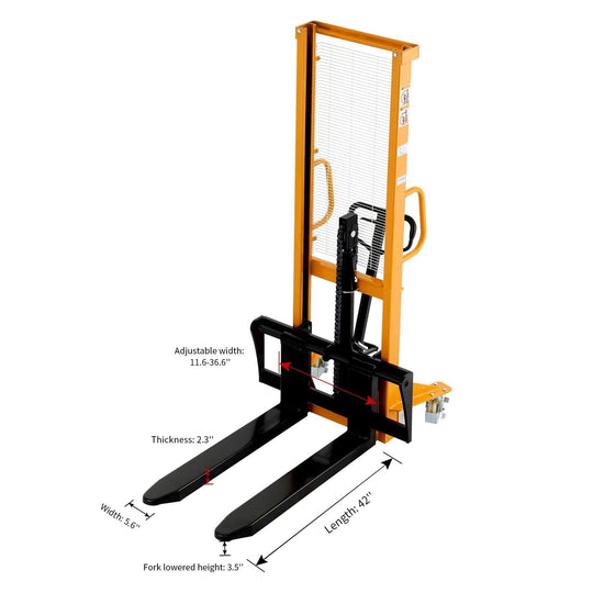 Apollolift Manual Hydraulic Stacker Pallet Stacker Adjustable Forks 2200lbs Cap. 63" Lift Height A-3003 - ShopHubDepot