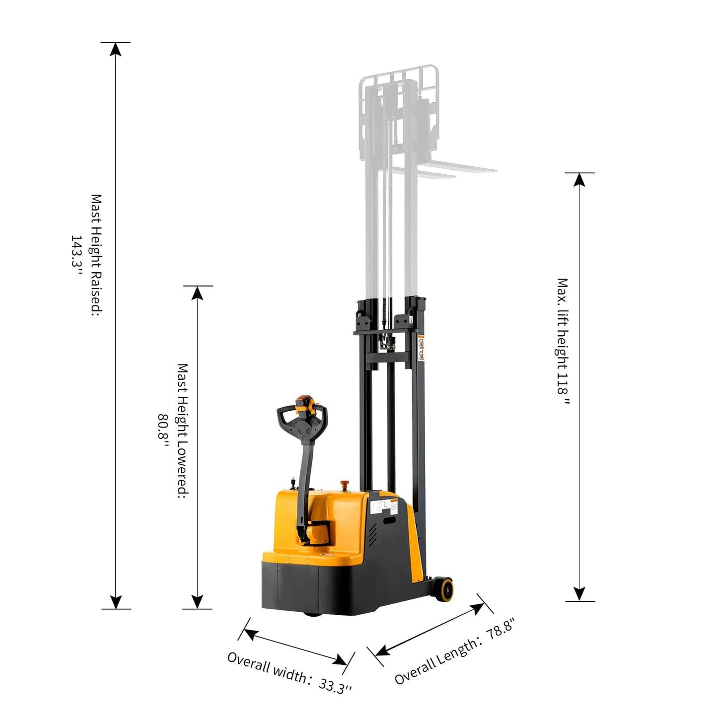 Apollolift Counterbalanced Electric Stacker 1200lbs 118" High - ShopHubDepot