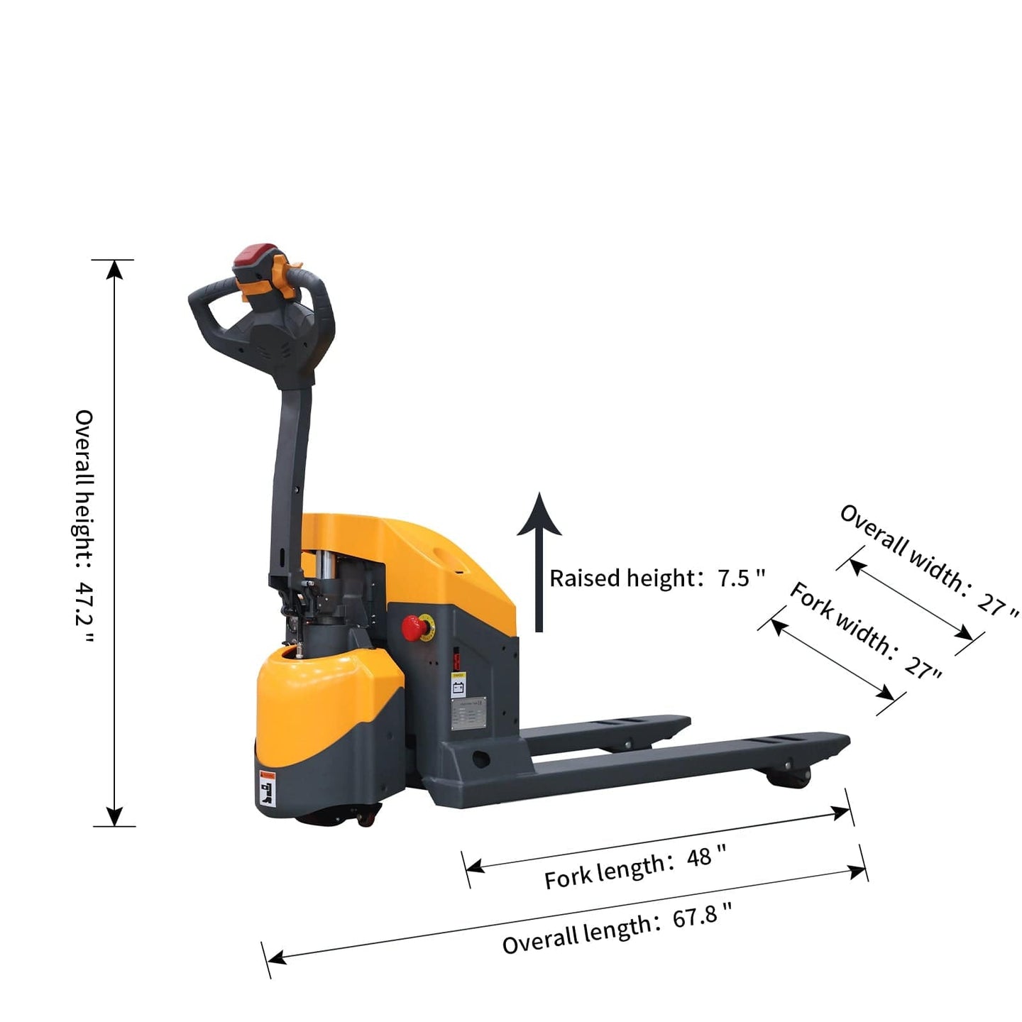 Apollolift  Full Electric Pallet Jack With Emergency Key Switch 3300lbs Cap. 48" x27" - ShopHubDepot