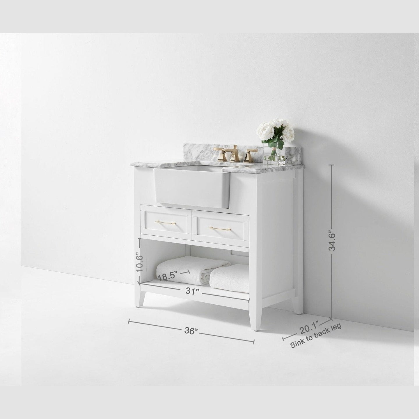 Ancerre Hayley Bathroom Vanity with Sink and Carrara White Marble Top Cabinet Set - VTS-HAYLEY-36-W-CW - ShopHubDepot