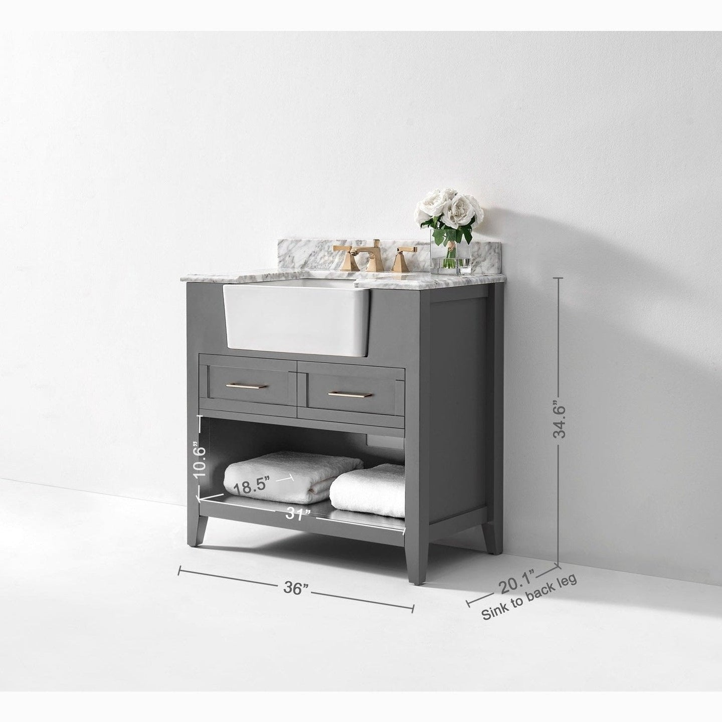 Ancerre Hayley Bathroom Vanity with Sink and Carrara White Marble Top Cabinet Set - VTS-HAYLEY-36-W-CW - ShopHubDepot