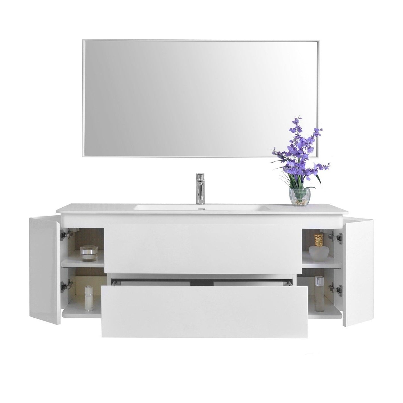 Ancerre Gwyneth Bathroom Vanity with Solid Surface Top Cabinet Set Collection - ShopHubDepot