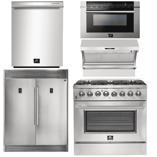 Forno Appliance Package - 36 Inch Dual Fuel Range, Wall Mount Range Hood, Refrigerator, Microwave Drawer, Dishwasher, AP-FFSGS6156-36-8 - ShopHubDepot