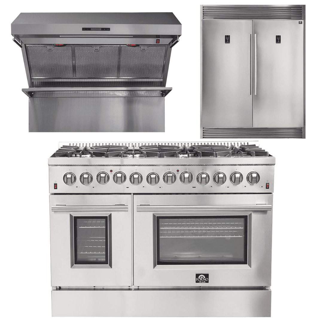 Forno Appliance Package - 48 Inch Dual Fuel Range, Wall Mount Range Hood, 60 Inch Refrigerator, AP-FFSGS6156-48-4 - ShopHubDepot