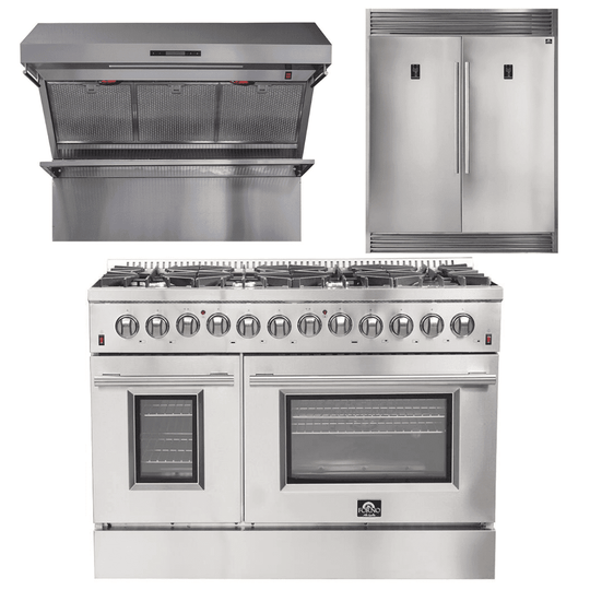 Forno Appliance Package - 48 Inch Dual Fuel Range, Wall Mount Range Hood, 60 Inch Refrigerator, AP-FFSGS6156-48-4 - ShopHubDepot