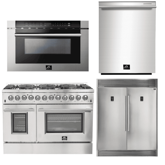 Forno Appliance Package - 48 Inch Dual Fuel Range, 60 Inch Refrigerator, Microwave Drawer, Dishwasher, AP-FFSGS6156-48-7 - ShopHubDepot