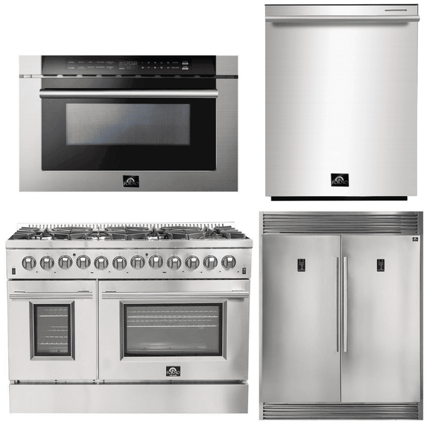 Forno Appliance Package - 48 Inch Dual Fuel Range, 60 Inch Refrigerator, Microwave Drawer, Dishwasher, AP-FFSGS6156-48-7 - ShopHubDepot
