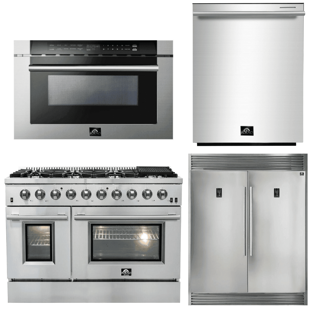 Forno Appliance Package - 48 Inch Gas Range, 60 Inch Refrigerator, Microwave Drawer, Dishwasher, AP-FFSGS6244-48-7 - ShopHubDepot