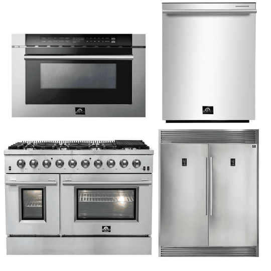 Forno Appliance Package - 48 Inch Gas Range, 60 Inch Refrigerator, Microwave Drawer, Dishwasher, AP-FFSGS6244-48-7 - ShopHubDepot
