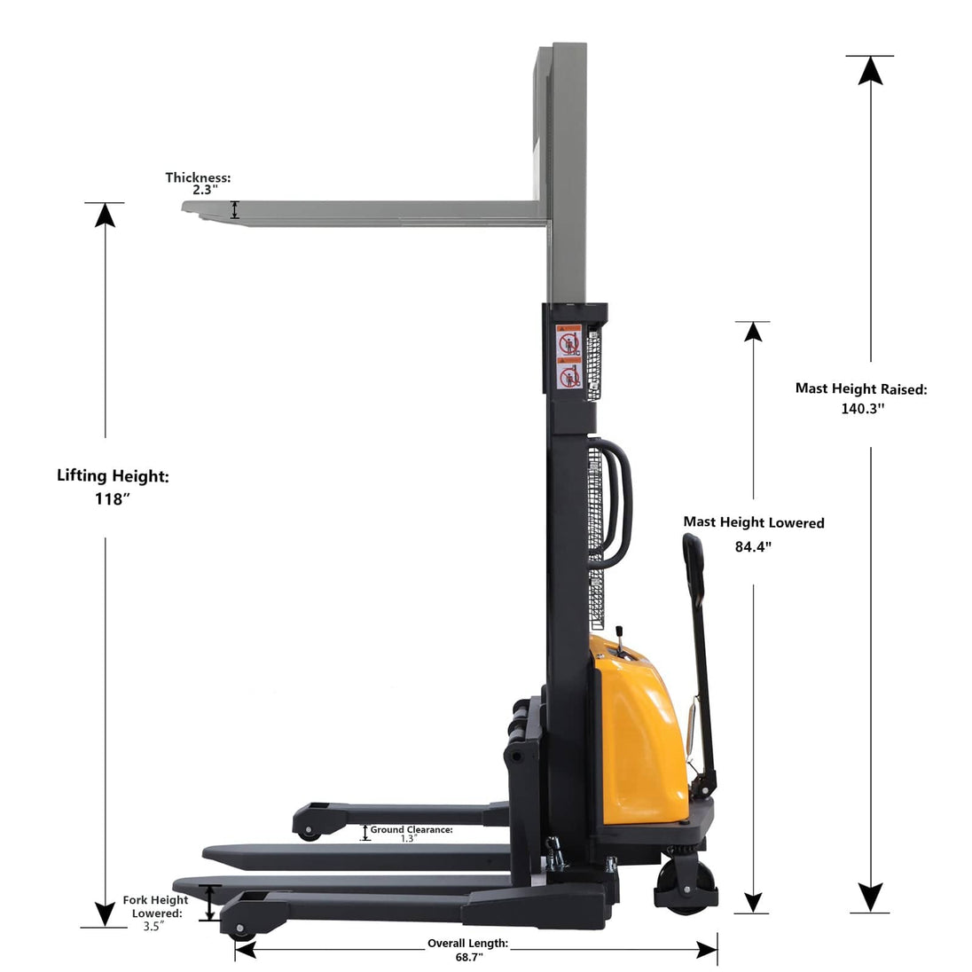 Apollolift Power Lift Straddle Stacker 3300Lbs 118"Lifting - ShopHubDepot