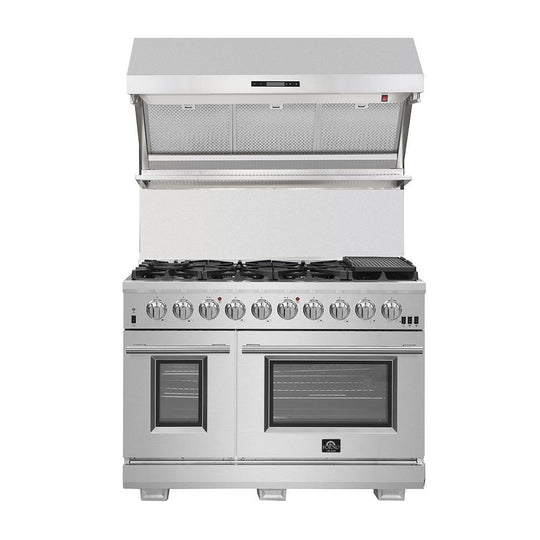 Forno Appliance Package - 48 Inch Dual Fuel Range, Range Hood, Refrigerator, Microwave Drawer, Dishwasher, Wine Cooler, AP-FFSGS6156-48-9