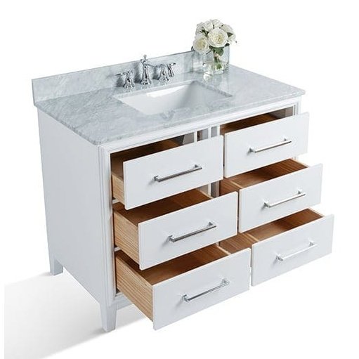 Ancerre Ellie Bathroom Vanity with Sink and Carrara White Marble Top Cabinet Set - VTS-ELLIE-42-W-CW - ShopHubDepot