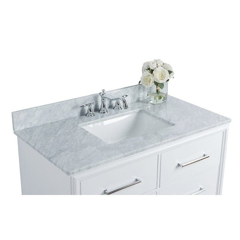 Ancerre Ellie Bathroom Vanity with Sink and Carrara White Marble Top Cabinet Set - VTS-ELLIE-42-W-CW - ShopHubDepot